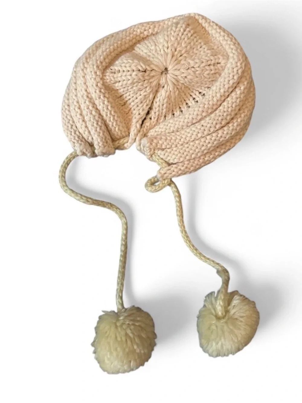 Hand-Knit Cream Pom Pom Bonnet - Hat Cap Beanie Accessories